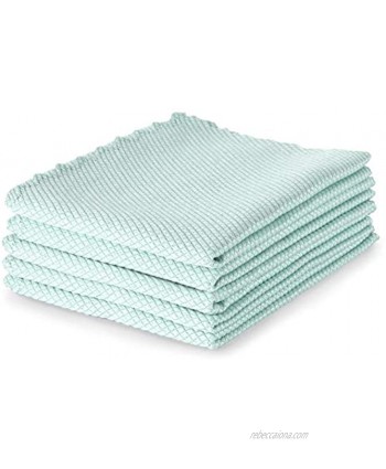 UMANI 5 Pack Glass Cleaning Cloths Fish Scale Cleaning Rags Microfiber Polishing Drying Towels Lint Free Streak Free Reusable Washcloths for Windows Cars Mirrors Stainless Steel Green 12x16 inches