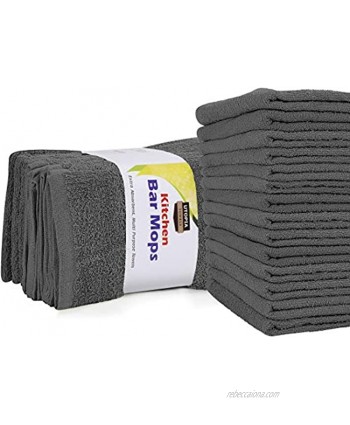 Utopia Towels Kitchen Bar Mops Towels Pack of 12 Towels 16 x 19 Inches 100% Cotton Super Absorbent Grey Bar Towels Multi-Purpose Cleaning Towels for Home and Kitchen Bars