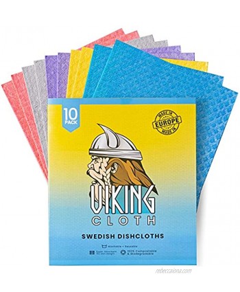 VIKING CLOTH 10-Pack Swedish Dishcloths for Kitchen | Biodegradable Cellulose Sponge Cloths | Super Absorbent Swedish Dish Cloth | Reusable Paper Towels | Genuine European Sustainable Cleaning Cloth