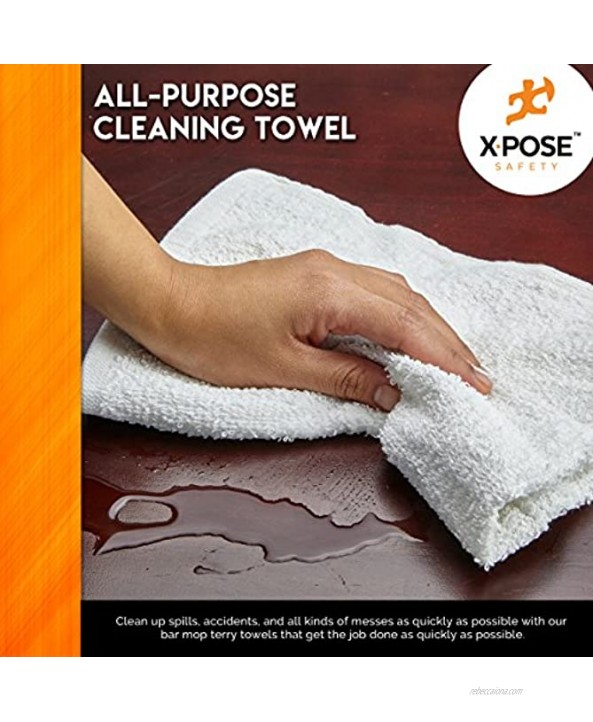 Xpose Safety Bar Mop Towels 12 Pack Terry Cloth Cotton Premium Quality Absorbent Home Kitchen and Restaurant White Cleaning Rags 16 x 19