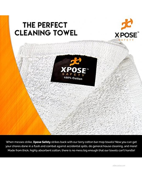 Xpose Safety Bar Mop Towels 12 Pack Terry Cloth Cotton Premium Quality Absorbent Home Kitchen and Restaurant White Cleaning Rags 16 x 19