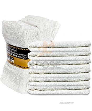 Xpose Safety Bar Mop Towels 12 Pack Terry Cloth Cotton Premium Quality Absorbent Home Kitchen and Restaurant White Cleaning Rags 16" x 19"